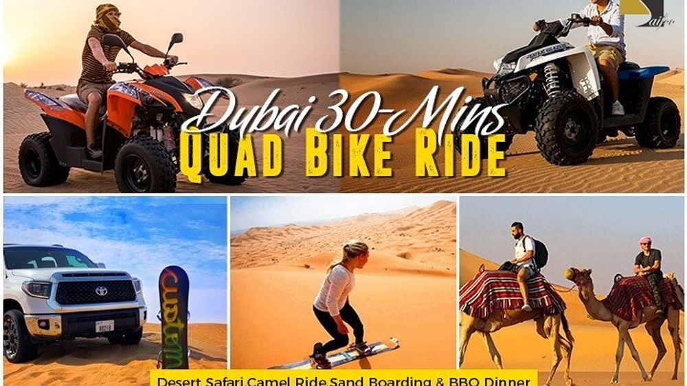 Quad Bike Desert Tour plus Camel Ride and Sandboard from Dubai