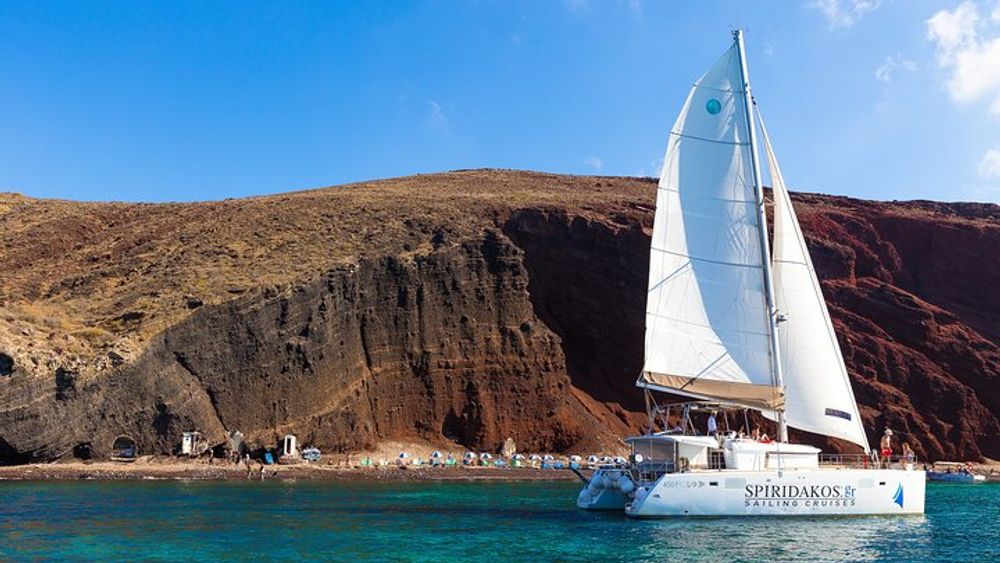 Santorini Classic Catamaran Cruise with Meal Drinks and Transfers